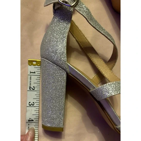NEW Didifu Women's Silver Glitter Strappy Open Toe Chunky Heels, Size 9 - Picture 11 of 11
